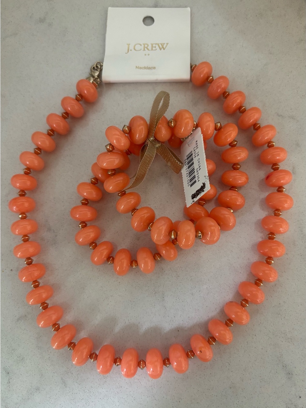 J. Crew Coral-Orange Bead Necklace and Bracelet Set